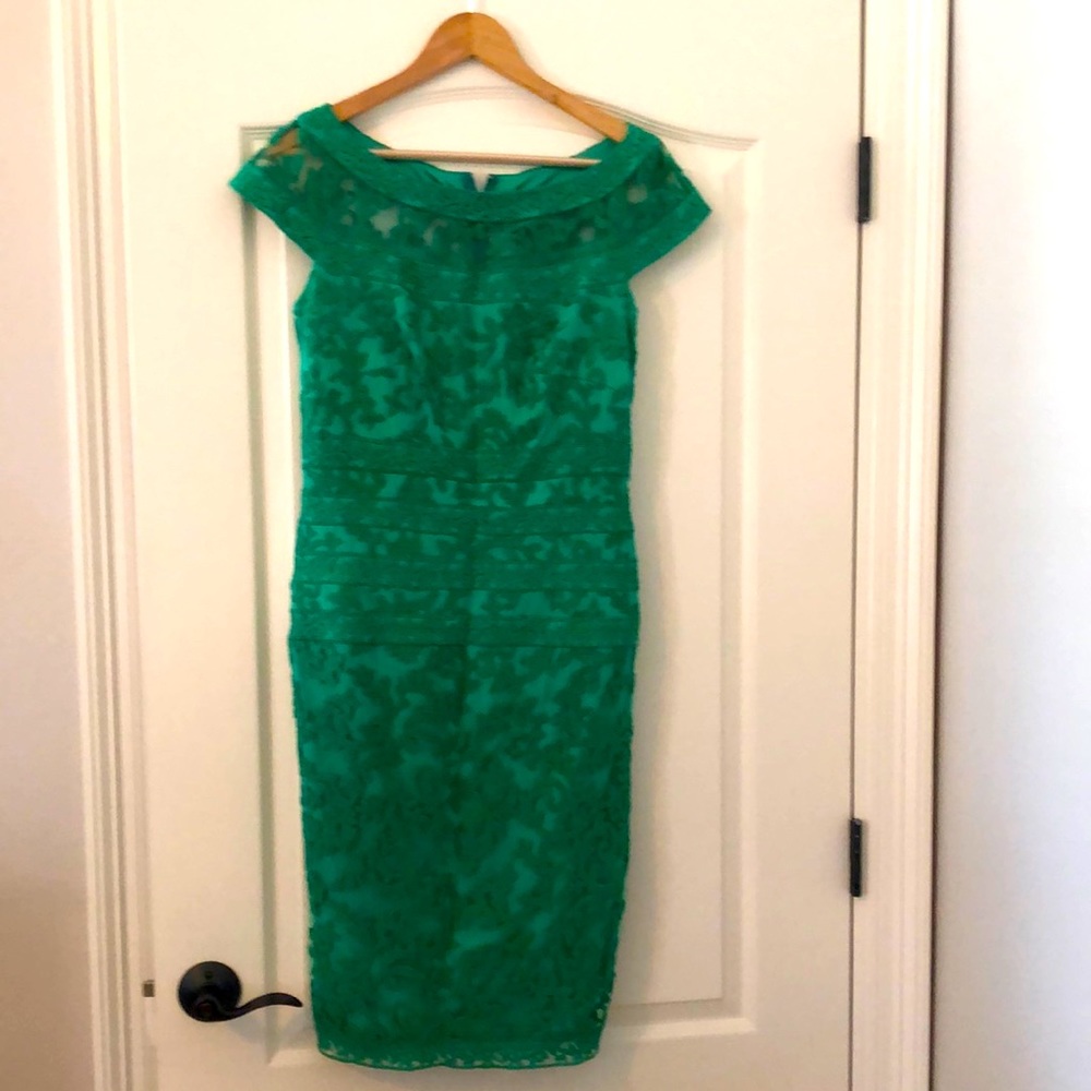 Emerald green lace sheath dress